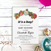 Invitation C'est un garçon Boho Blanc Roses Rouges Baby showe