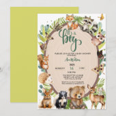 Invitation C'est un garçon Boy Woodland Animals Forest Baby s (Devant / Derrière)