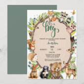 Invitation C'est un garçon Boy Woodland Animals Forest Baby s (Devant / Derrière)