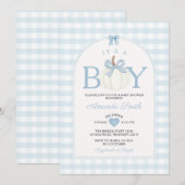 Invitation C'est un garçon Citrouille Baby Shower Gingham Ble (Devant / Derrière)