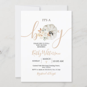 Invitation C'est un garçon Citrouille Rustic Floral Baby show