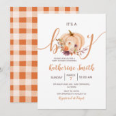 Invitation C'est un garçon Citrouille Rustic Floral Baby show (Devant / Derrière)