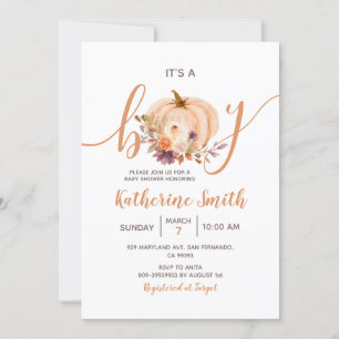 Invitation C'est un garçon Citrouille Rustic Floral Baby show