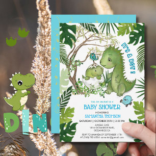 Invitation C'est un garçon ! Dino Baby shower Jungle tropical