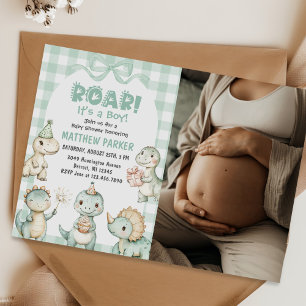 Invitation C'est un garçon Dinosaur En vichy Baby shower Phot