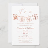 Invitation C'est un garçon ! Douce Baby Shower Gingham Marron (Devant)