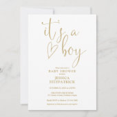 Invitation C'est un garçon, écriture dorée, cœur, garçon, Bab (Devant)