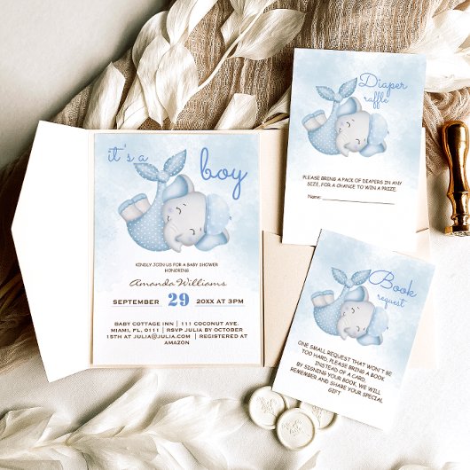 Invitation C'est un garçon éléphant bébé garçon douche bleu