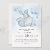 Invitation C'est un garçon éléphant bébé garçon douche bleu (Devant)