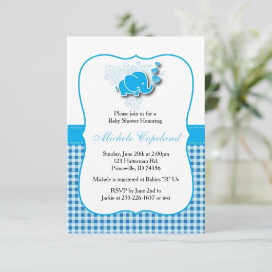 Invitation C'est un garçon| Éléphant de bébé (Debout devant)