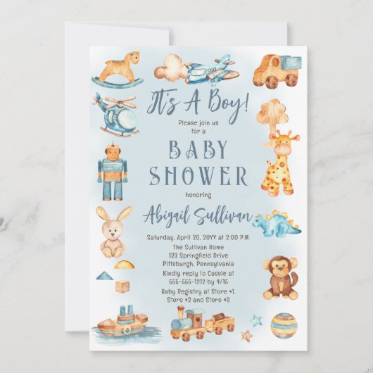 Invitation C'est un garçon en bois | Baby shower de jouets en (Devant)