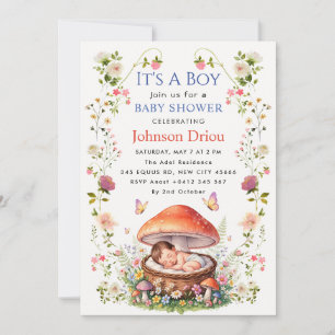 Invitation C'est un garçon Fête de bébé champignon de la forê