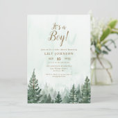 Invitation C'est un garçon Fête de bébé dans une forêt de pin (Debout devant)