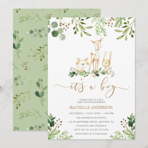 Invitation C'est un garçon Fête de naissance Animaux de la fo