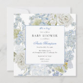 Invitation C'est un garçon Fleurs Bleues Bébé Naissance (Devant)