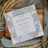 Invitation C'est un garçon Fleurs Bleues Bébé Naissance