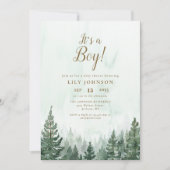 Invitation C'est un garçon Forêt de pins  Code QR Baby Shower (Devant)
