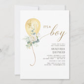 Invitation C'est un garçon Gold Balloon & Baby shower de verd (Devant)