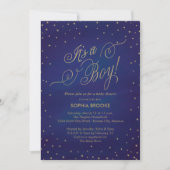 Invitation C'est un garçon Gold Stars & Night Sky Baby shower (Devant)