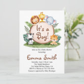 Invitation C'est un garçon Jungle Safari Animaux Baby shower  (Debout devant)