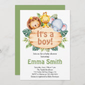 Invitation C'est un garçon Jungle Safari Animaux Baby shower (Devant / Derrière)