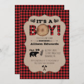 Invitation C'est un garçon Lumberjack Plaid Baby shower Invit (Devant / Derrière)