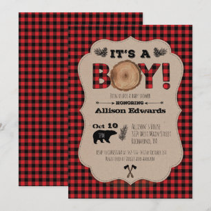 Invitation C'est un garçon Lumberjack Plaid Baby shower Invit