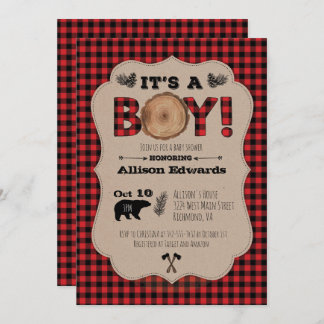 Invitation C'est un garçon Lumberjack Plaid Baby shower Invit