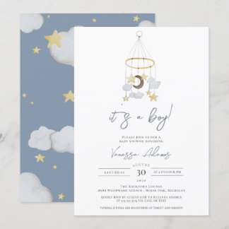 Invitation C'est un garçon Lune et les étoiles Baby Nursery D