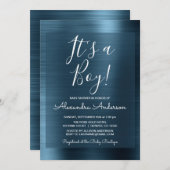 Invitation C'est un garçon - Metallic Blue Foil Baby shower (Devant / Derrière)