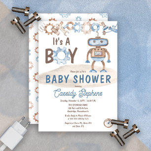 Invitation C'est un garçon mignon bleu   Baby shower Robot Gr