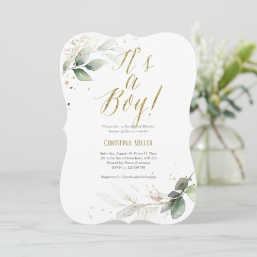 Invitation C'est un garçon, Moderne, Botanique, Bébé garçon D (Debout devant)