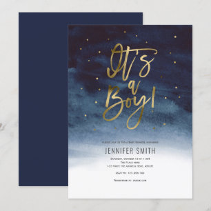 Invitation C'est un garçon, moderne, Gold, Baby shower