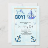 Invitation c'est un garçon naissance Nautical Sailboat baby s (Devant)