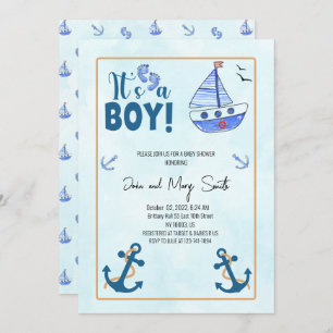 Invitation c'est un garçon naissance Nautical Sailboat baby s