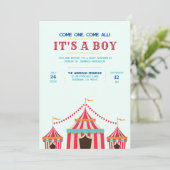 Invitation C'est un garçon ou une fille | Baby shower cirque (Debout devant)