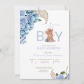 Invitation C'est un garçon ours mignon baby shower bleu (Devant)
