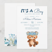 Invitation C'est un garçon Ours mignon Ours Bleu Bébé Garçon  (Devant / Derrière)
