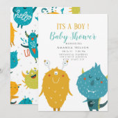 Invitation C'est un garçon Petit monstre baby shower Invitati (Devant / Derrière)