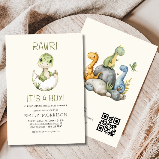 Invitation C'est un garçon QR Code mignon Dinosaur bébé douch
