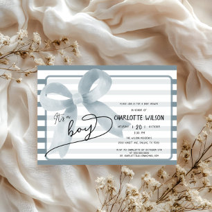 Invitation C'est un garçon Ruban rayé bleu poussiéreux Baby S