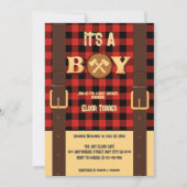 Invitation C'est un garçon Rustic Lumberjack Flannel Baby sho (Devant)