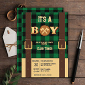 Invitation C'est un garçon Rustic Lumberjack Flannel Baby sho