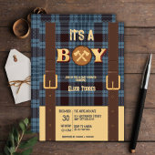 Invitation C'est un garçon Rustic Lumberjack Flannel Baby sho