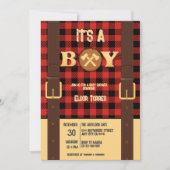 Invitation C'est un garçon Rustic Lumberjack Flannel Baby sho (Devant)