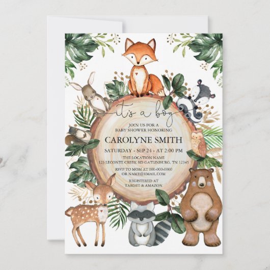 Invitation C'est un garçon Rustic Woodland Baby shower Invita (Devant)