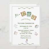Invitation C'est un garçon Rustique Aquarelle bébé (Devant / Derrière)