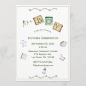 Invitation C'est un garçon Rustique Aquarelle bébé (Devant)