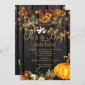 Invitation C'est un garçon rustique automne citrouille bébé d (Devant / Derrière)