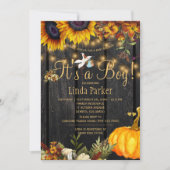 Invitation C'est un garçon rustique automne tournesol bébé ga (Devant)